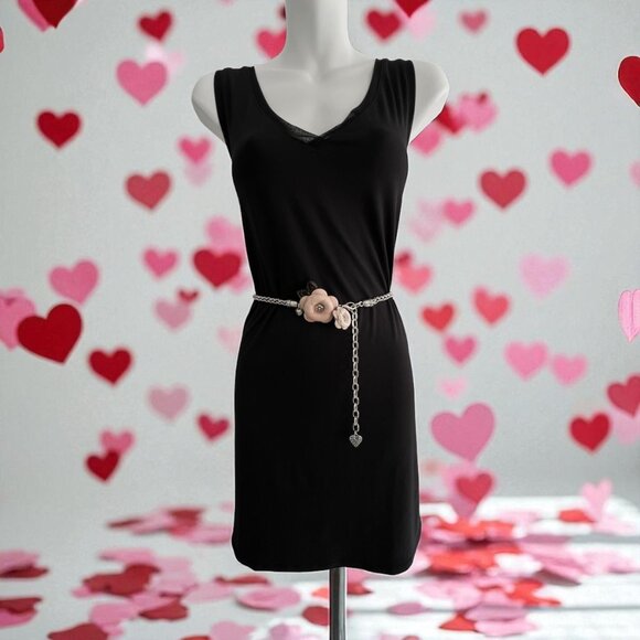 Brighton Leather Flowers Hearts Chain Belt Size Silver Tone Adjustable M 31"-35" - Picture 2 of 5